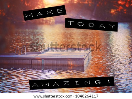 serene view of a peaceful dock in a misty atmosphere on calm water during morning sunrise or evening sunset toned with a retro vintage instagram filter effect app or action