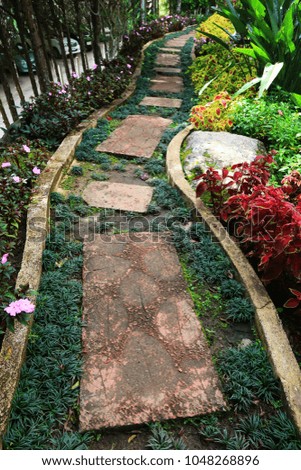 natural design (leaves pattern) garden walkway ,Thailand