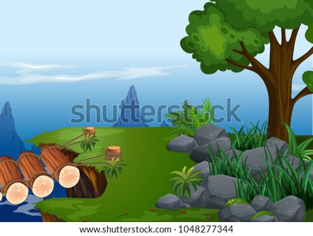 Background scene with wooden bridge on cliff illustration