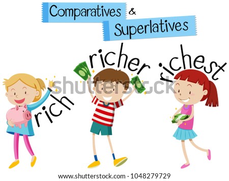 English grammar for comparatives and superlatives with kids and word rich illustration