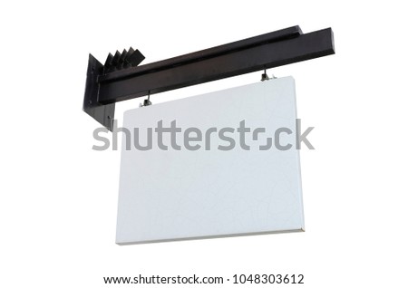 Perspective empty blank space wall hanging signboard isolated on white background