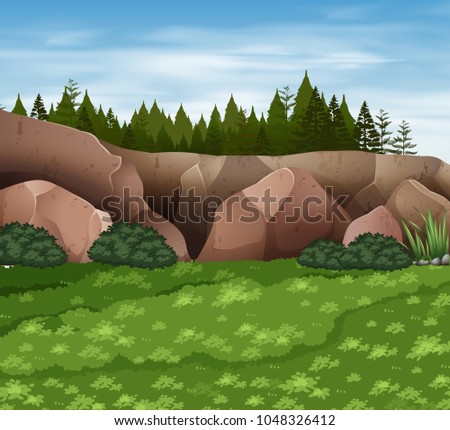 Background scene with rocks and grass illustration