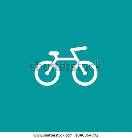 Bicycle icon. Flat white bike pictogram isolated on blue. Vector illustration. Eco transport symbol. Healthy journey logo. 