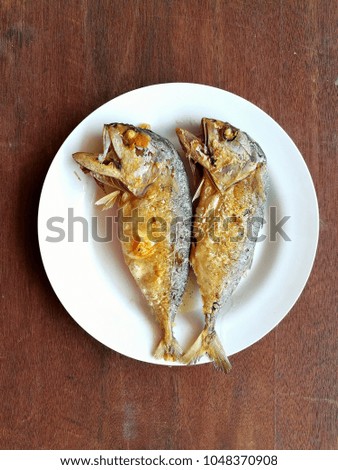 Fried mackerel fish on dish. thai food