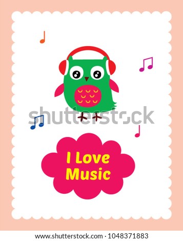 cute owl i love music nursery poster vector
