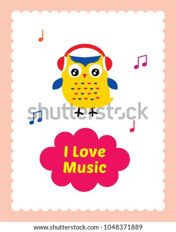 cute owl i love music nursery poster vector