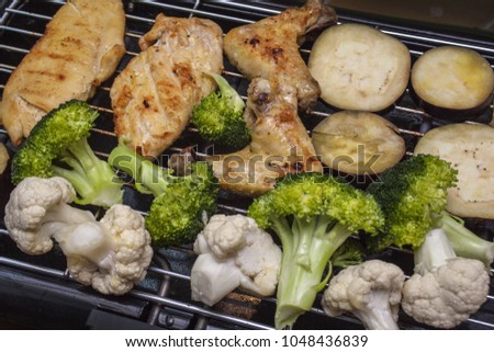 grilled food on electric barbecue