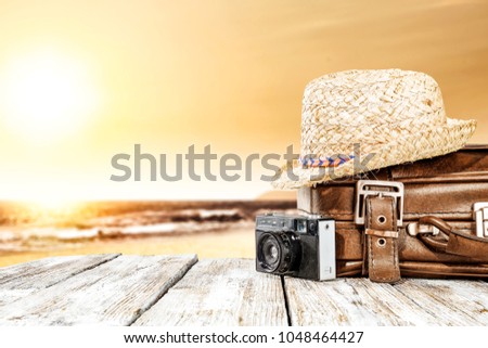 summer suitcase and beach landscape 