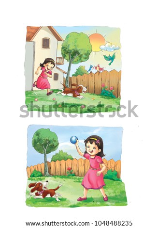 girl playing with dog illustration
