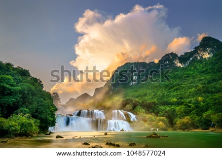 view of “ Ban Gioc “ waterfall, Cao Bang, Vietnam. “ Ban Gioc “ waterfall is one of the top 10 waterfalls in the world.