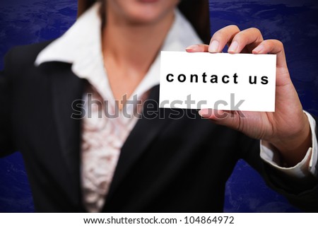 Businesswoman show contact us massage card