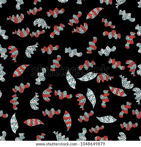 Vector illustration. Seamless Cute fabric pattern. Black, neutral and red on colors. Nice background. - stock. Abstract doodles pattern.