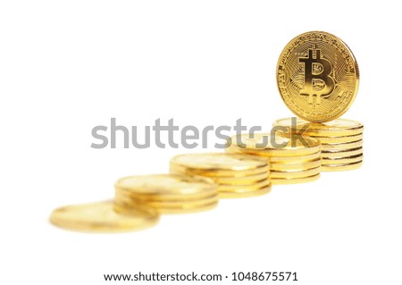 Many gold bitcoins, isolated