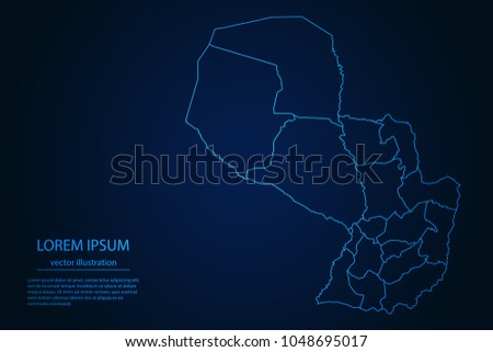 Abstract High Detailed Glow Blue Map on Dark Background of Map of Paraguay symbol for your web site design map logo, app, ui,Travel. Vector illustration eps 10.