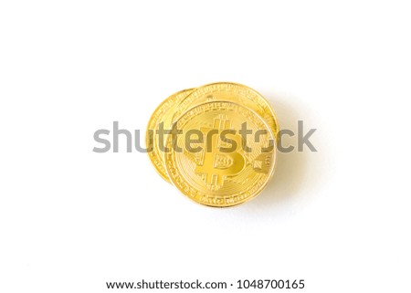 Golden bitcoin on isolated white background.