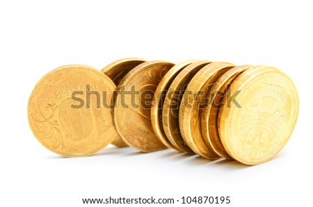 Gold coins. On a white background.