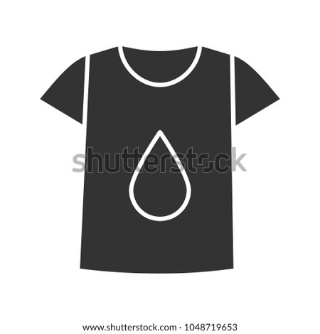 Printing on t-shirt glyph icon. Silhouette symbol. T-shirt with liquid drop. Negative space. Vector isolated illustration