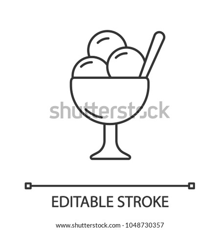 Ice cream in bowl linear icon. Thin line illustration. Contour symbol. Vector isolated outline drawing. Editable stroke