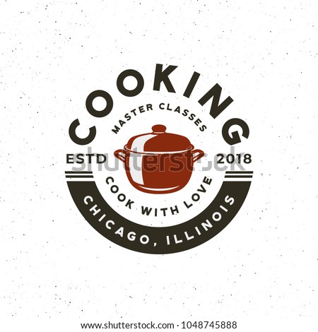 vintage cooking classes logo. retro styled culinary school emblem, badge, design elements, logotype template. vector illustration Royalty-Free Stock Photo #1048745888