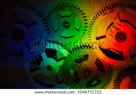 color gear wheel old mechanism technology and engineering