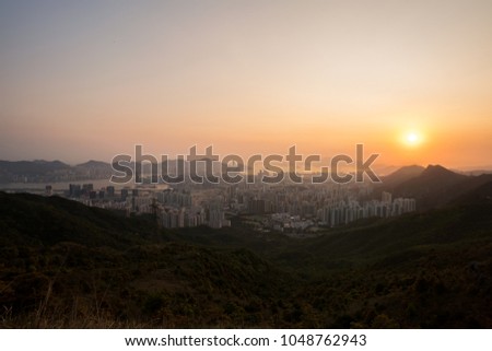 Hong Kong, view point , on the Kowloon Peak at Sunset Time.