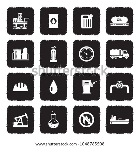 Oil Industry Icons. Grunge Black Flat Design. Vector Illustration.