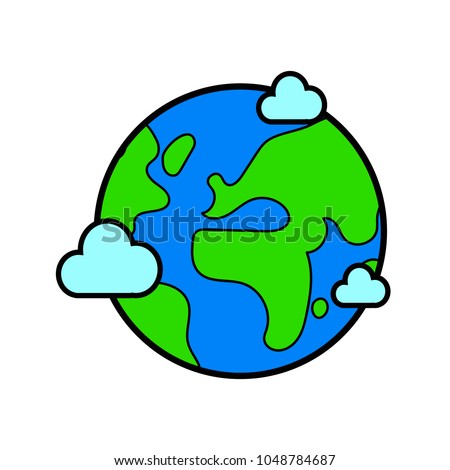 Cartoons planet earth icon with clouds. 
Modern style vector illustration icons. 
Isolated on white background. Planet earth logo for meteorology weather forecast.