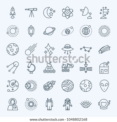 Line Space Icons. Vector Set of Thin Outline Universe Symbols.