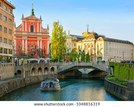Ljubljanica river, Ljubljana - Slovenia. Royalty-Free Stock Photo #1048816319