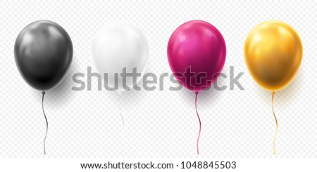 Realistic glossy golden, purple, black and white balloon vector illustration on transparent background. Balloons for Birthday, festive occasions, parties, weddings. Festival romantic decorations.