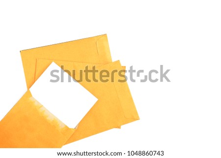 White paper in envelope put on stack isolated on white background.