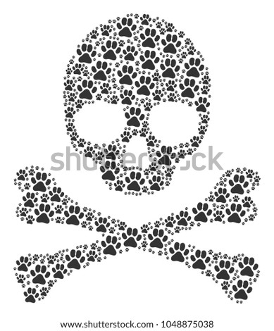 Skull concept created of paw footprint pictograms. Raster paw footprint elements are composed into geometric horror pattern.