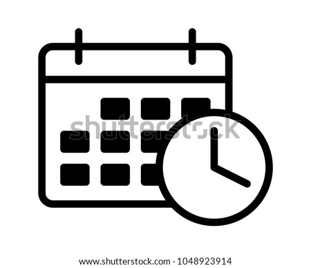 Business appointment calendar with time clock line art vector icon for scheduling apps and websites