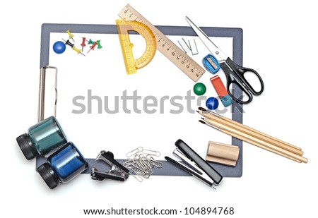 office and student tool over white background