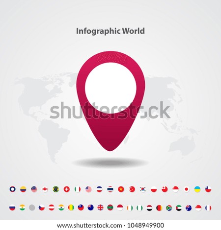 world map country flag marking, world map background, infographic world