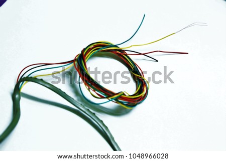 Twisted multicolored cables telephone network.