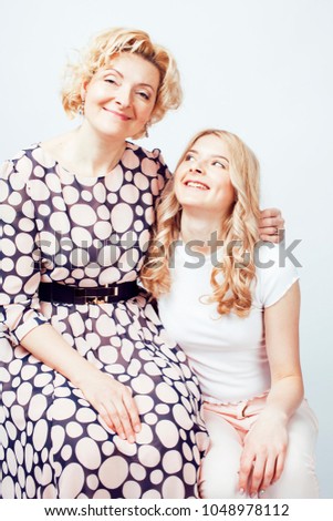 mother with daughter together posing happy smiling isolated on w