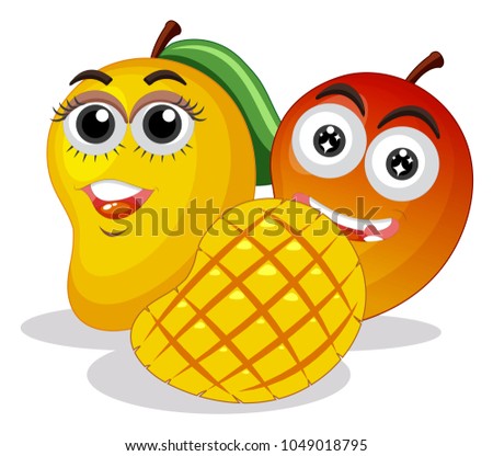 Fresh mangoes with happy face illustration