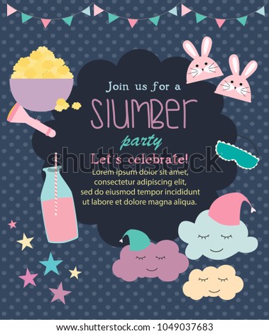 Pajama Sleepover Kids' Party Invitation Card or Poster Template. Vector illustration