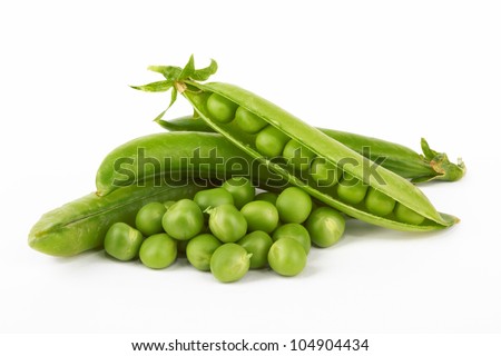 Fresh green pea pod on white background Royalty-Free Stock Photo #104904434