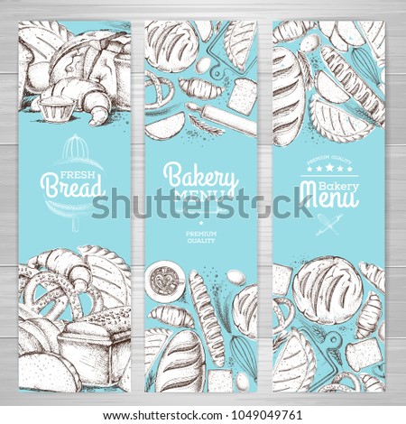 Set of retro bakery banners. Bakery products illustration