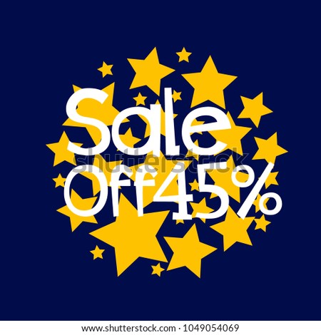 sale off 45% label or sign with star background