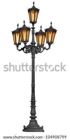 Victorian lamp post standing on white background