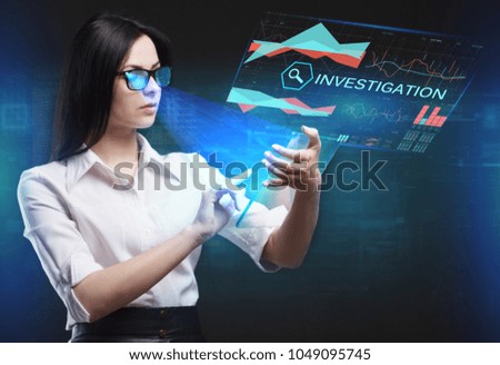 The concept of business, technology, the Internet and the network. A young entrepreneur working on a virtual screen of the future and sees the inscription: Investigation