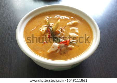 Picture Thai  food  for catalogs , Tom yam seafood or Tom yum, Tom yam is a spicy clear soup typical in Thailand and No.1 Thai Dish Cuisine.