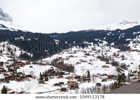 Scenic picture of the swiss alps, Grindelwald touristic village in Switzerland, bernese region