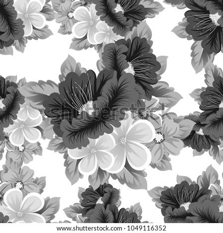 seamless pattern of gray flowers. For your fabric design, greeting, invitation. For wedding birthday party celebration. Vector illustration