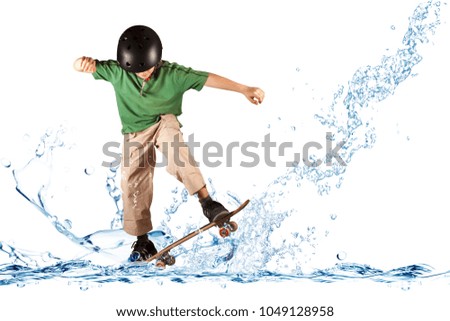 Young skater in balance on the water
