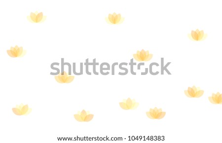 Many Yellow and Orange Lotuses of Different Opacity on White Background