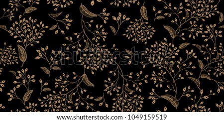 Floral vintage seamless pattern. Black and gold. Oriental style. Vector illustration art. For design textiles, paper, wallpaper. Royalty-Free Stock Photo #1049159519